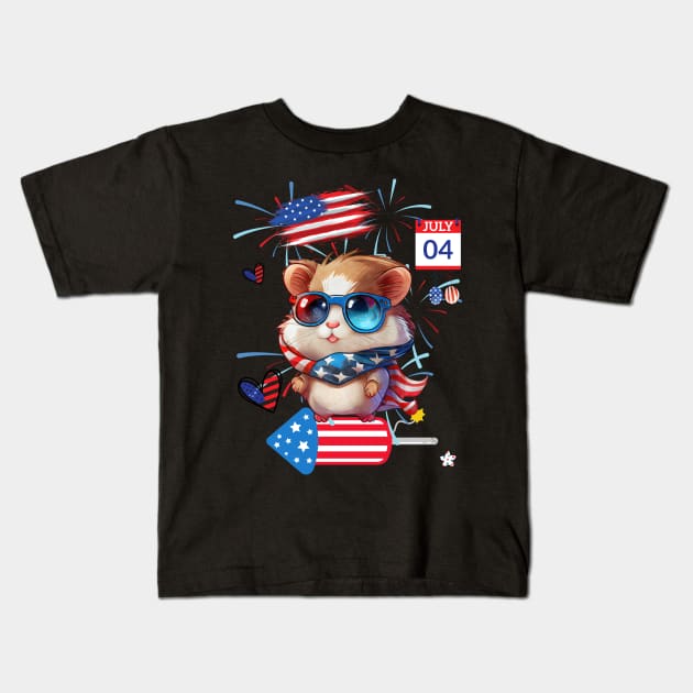 Sparkling Independence: A Hamster's Celebration Kids T-Shirt by Toonstruction